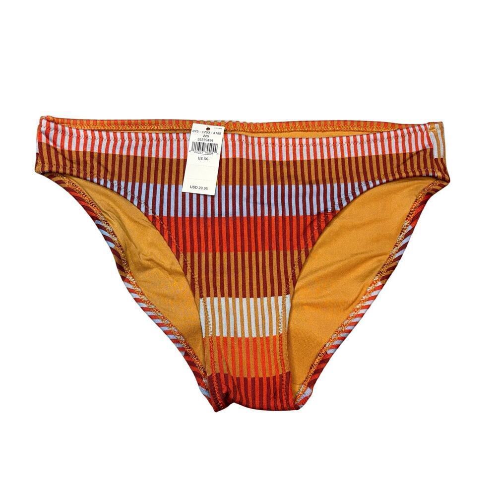 Aerie Striped Jacquard Bikini Bottom XS Cinnabar Red Orange Swim NWT